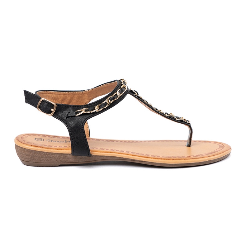 Shelvt Sandals with a decorative chain flat black
