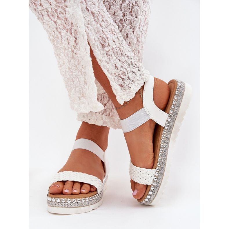 Boto Women's sandals with braid on the decorated platform white velara