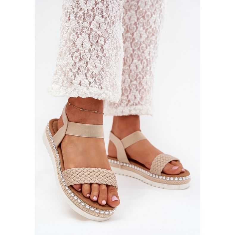 Boto Women's sandals with braid on the decorated platform beige velara