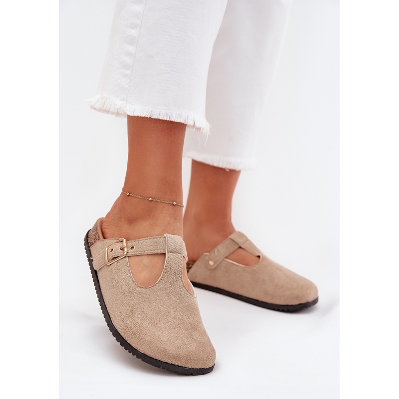 Boto Slippers women's clogs with a golden clamp beige lirina Boto Slippers women's clogs with a golden clamp beige lirina