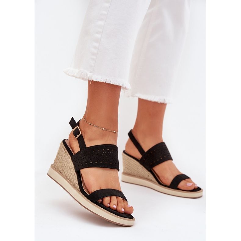 Boto Women's openwork sandals for wedge with black zolira braid Boto Women's openwork sandals for wedge with black zolira braid