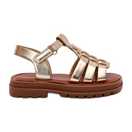 Girls' sandals with a decorative gold detail golden Girls' sandals with a decorative gold detail golden