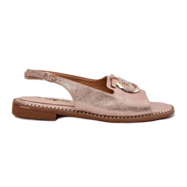 Elegant women's sandals with flat-heeled decoration s.barski kv51-003 pink gold golden