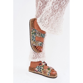 Patterned women's slippers on a cork platform with Lee Cooper LCW-25-35-3480L multicolor buckles multicolored