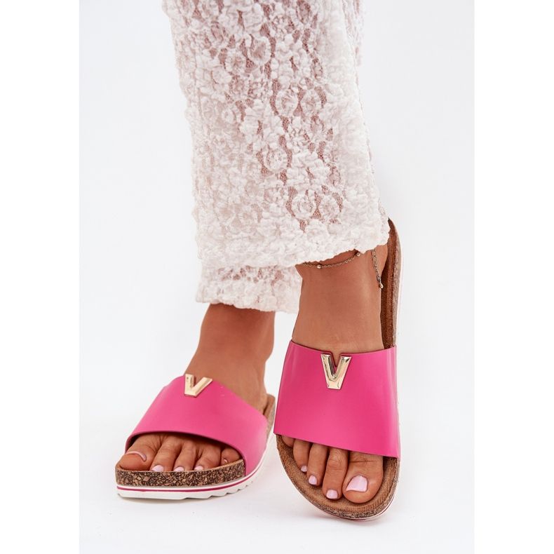 Boto Women's flip flops on a cork platform with a decorative detail Fuksia Vessira pink