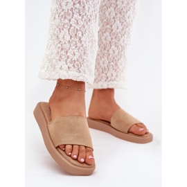 Boto Women's flip flops on platform with eco suede dark beige Jorina