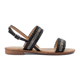 Shelvt Black flat sandals with decorations Shelvt Black flat sandals with decorations