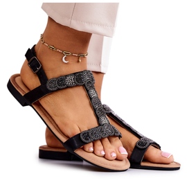 S.Barski Women's sandals with black rhinestones S.Barski Women's sandals with black rhinestones
