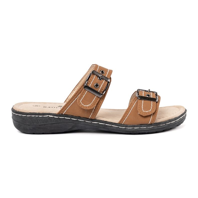 Shelvt Brown women's slippers with silver buckles Shelvt Brown women's slippers with silver buckles