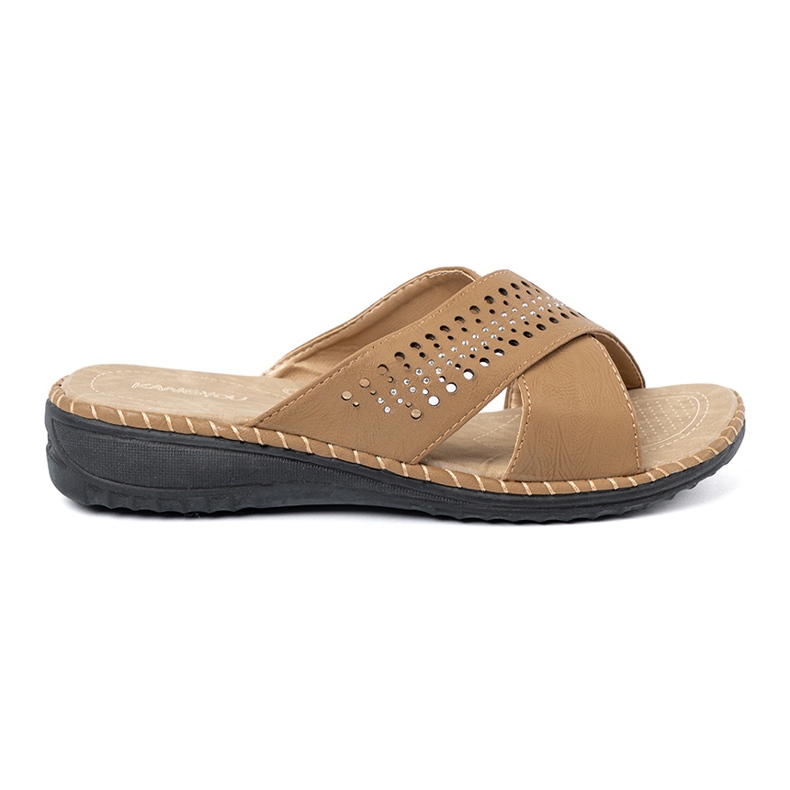 Shelvt Beige flip -flops with an openwork finish