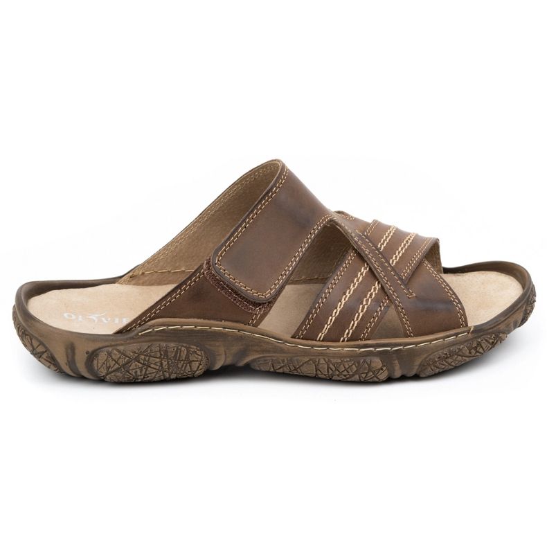 Olivier Men's Leather Slippers 680MA dark brown