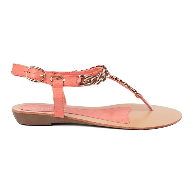 Shelvt Coral sandals with a chain red
