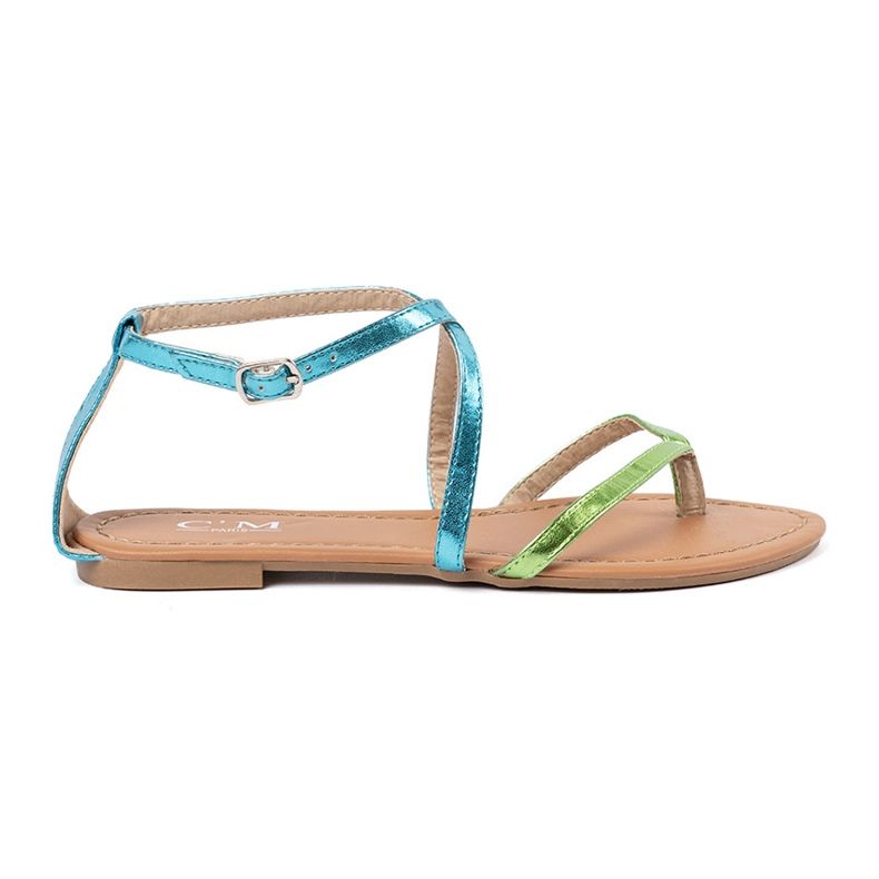 Shelvt Flat sandals with green blue stripes Shelvt Flat sandals with green blue stripes