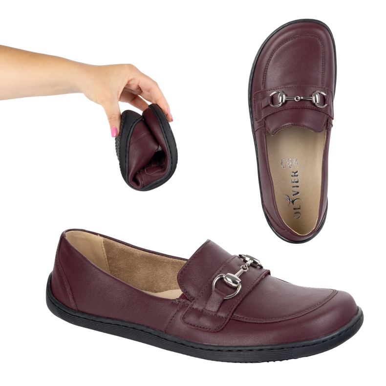 Olivier Barefoot women's leather minimalist summer loafers 1288 burgundy red Olivier Barefoot women's leather minimalist summer loafers 1288 burgundy red