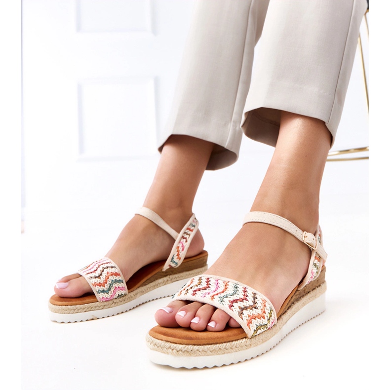 Beige crochet sandals on Versala wedges