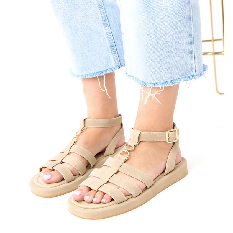 Dark beige sandals of Roman women fastened on the Nargiz ankle Dark beige sandals of Roman women fastened on the Nargiz ankle