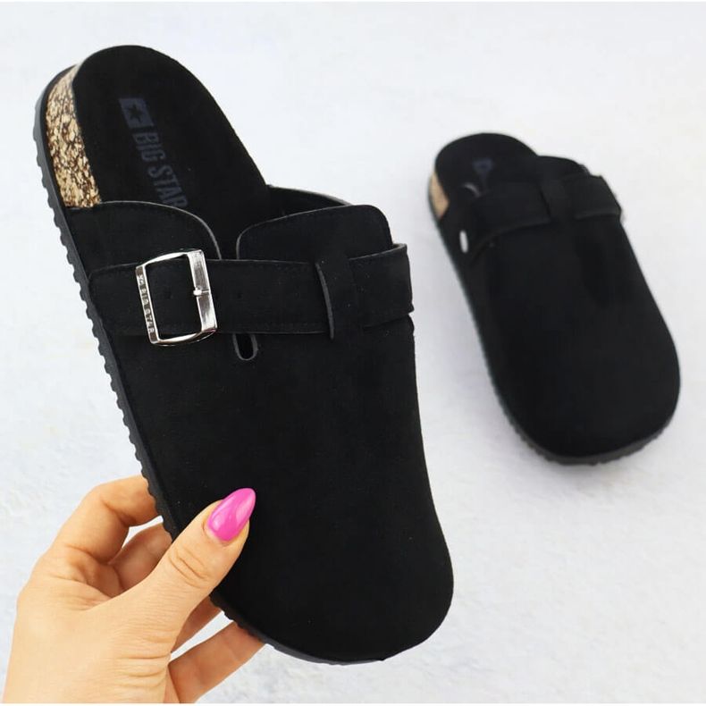 Women's slippers built -in suede black big star ss274736