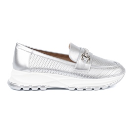 Shelvt Silver loafers with a decorative golden element