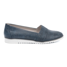 Goodin Navy loafers on a white sole