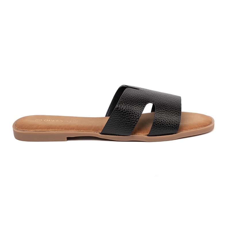Shelvt Black women's leather slippers