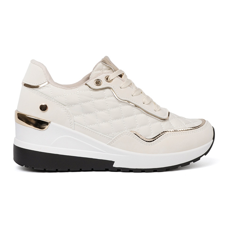 Shelvt Beige sneakers with shimmering golden accents