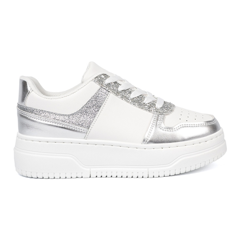Shelvt White and silver sneakers with shimmering details multicolored
