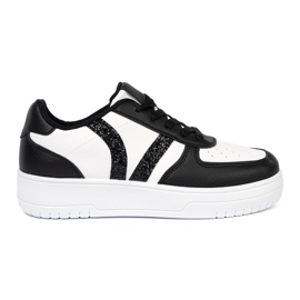 Shelvt Stylish black and white sneakers with glitter inserts