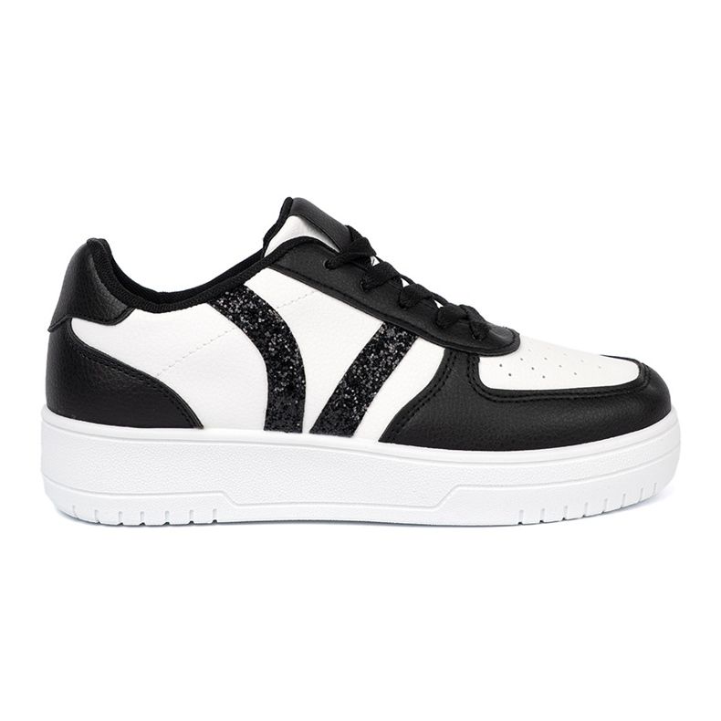 Shelvt Stylish black and white sneakers with glitter inserts