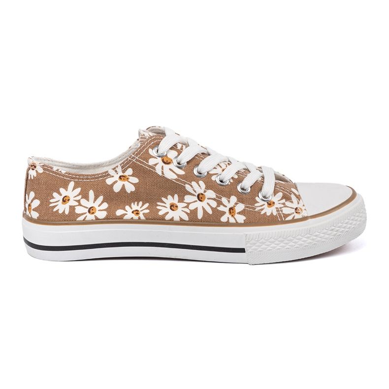 Shelvt Beige women's sneakers with flowers