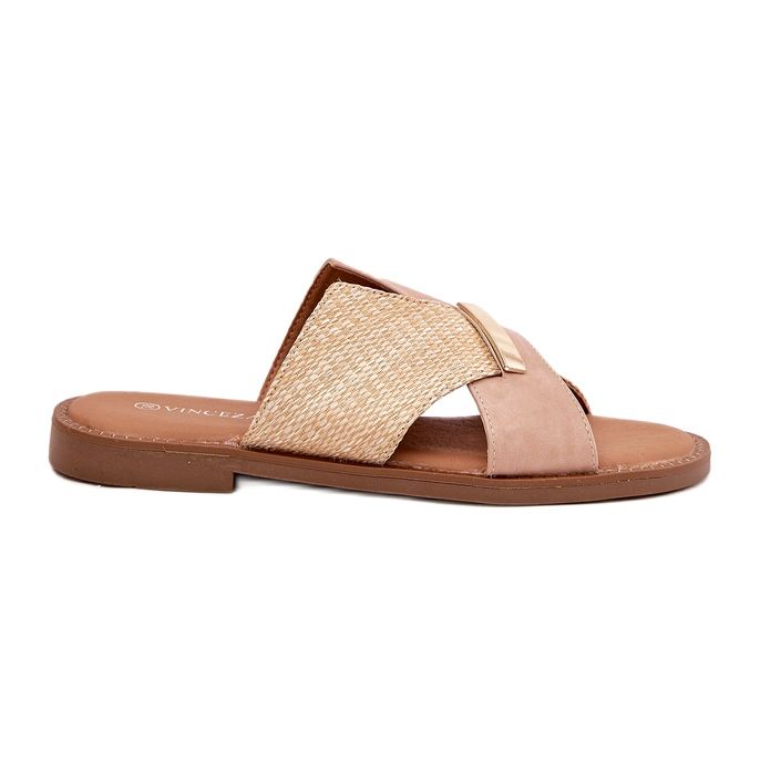 Women's flat heels with a decorative Vinceza 17385 beige