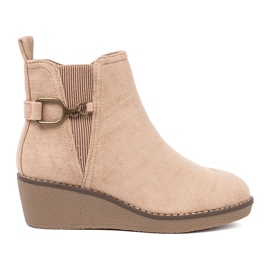 Shelvt Beige women's boots on a comfortable, low wedge