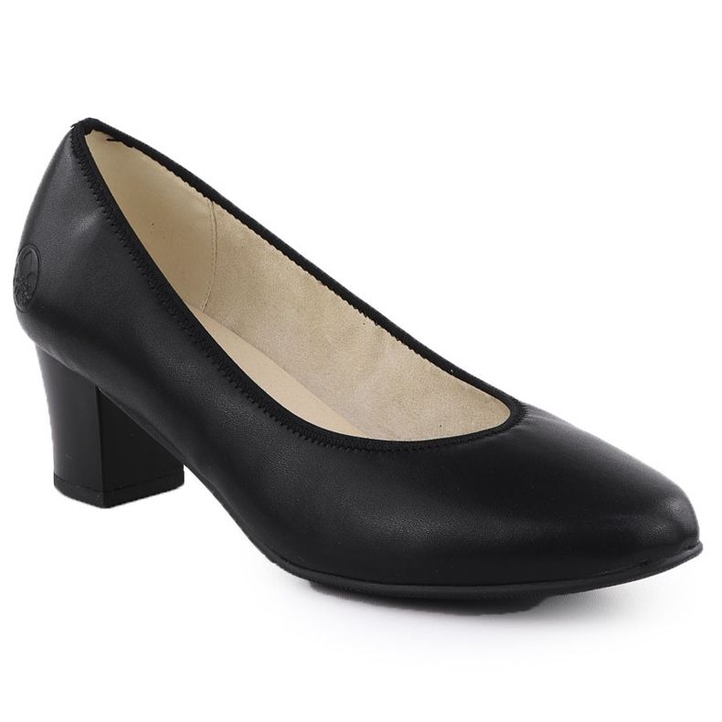 Women's leather pumps on a low pillar Black Rieker 44650