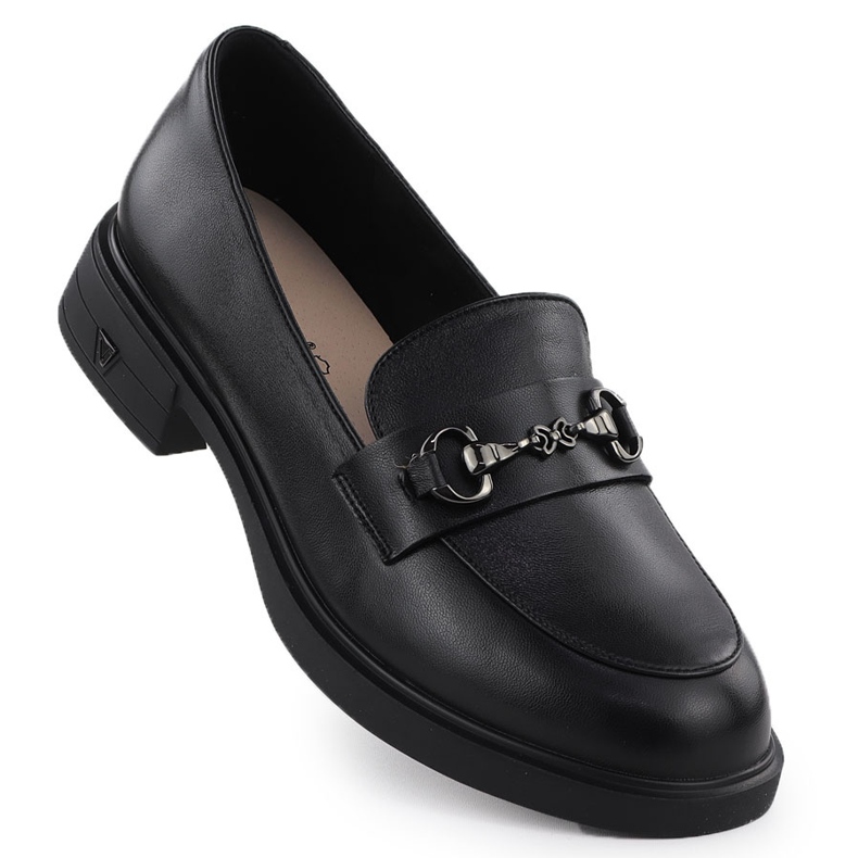 Women's leather shoes black loafers Vinceza 39958