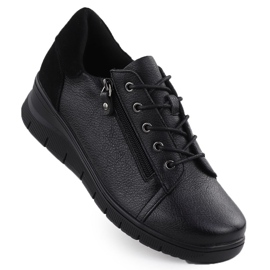Women's leather shoes on wedges black Vinceza 39964