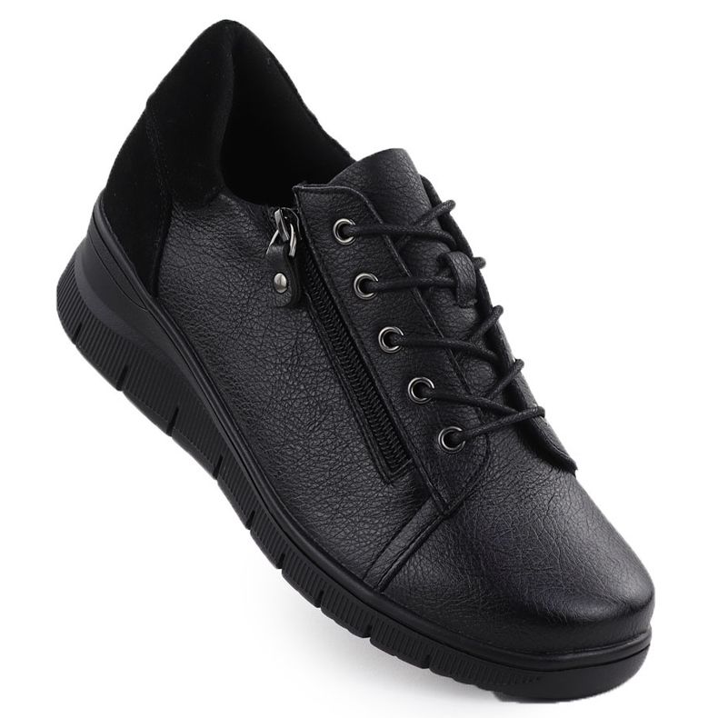 Women's leather shoes on wedges black Vinceza 39964