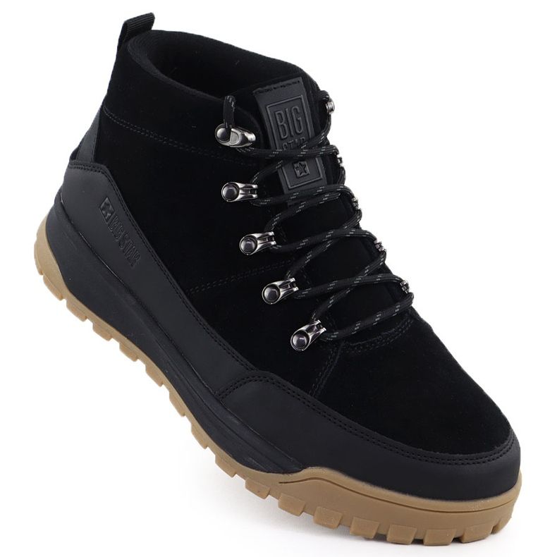 Men's leather hiking boots, not insulated black big star ss174265