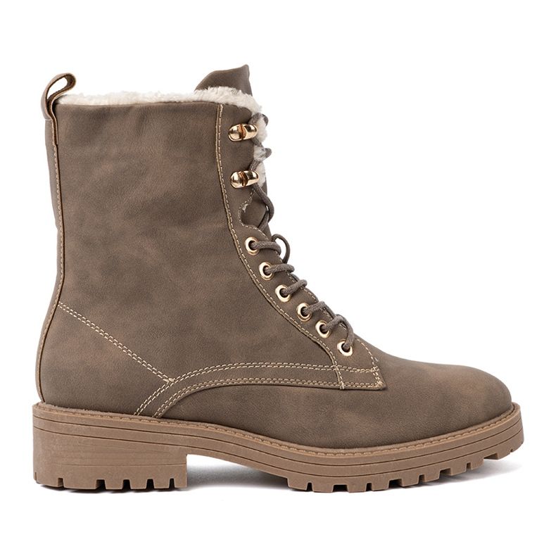 Shelvt Stylish dark beige boots with a thick sole