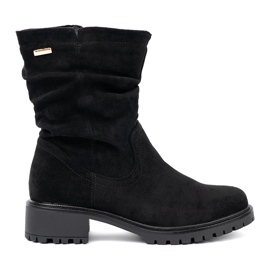 Shelvt Black boots with a crinkled upper and a zipper