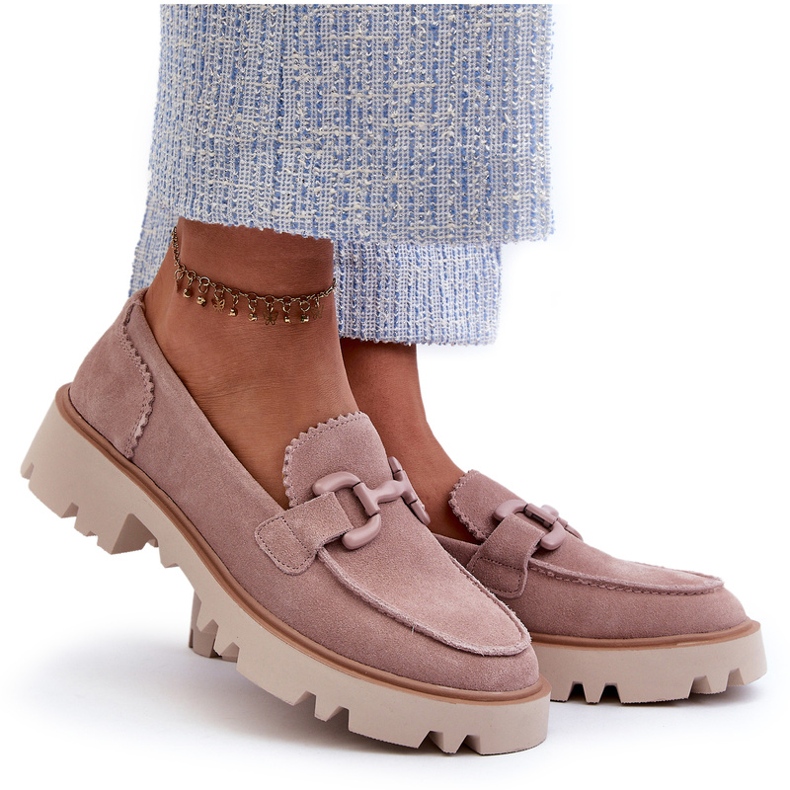 S.Barski Suede Women's Moccasins With Decoration D&amp;A TW117 Pink