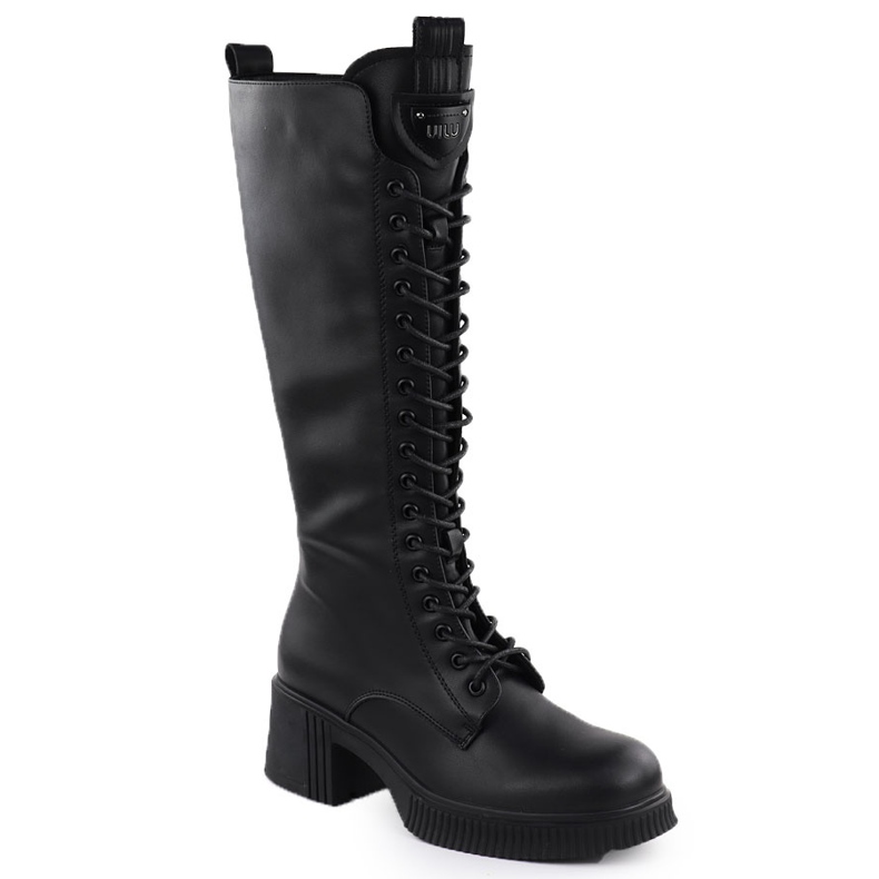 Women's leather boots lace -up boots on the Black Vinceza 66804 block Women's leather boots lace -up boots on the Black Vinceza 66804 block
