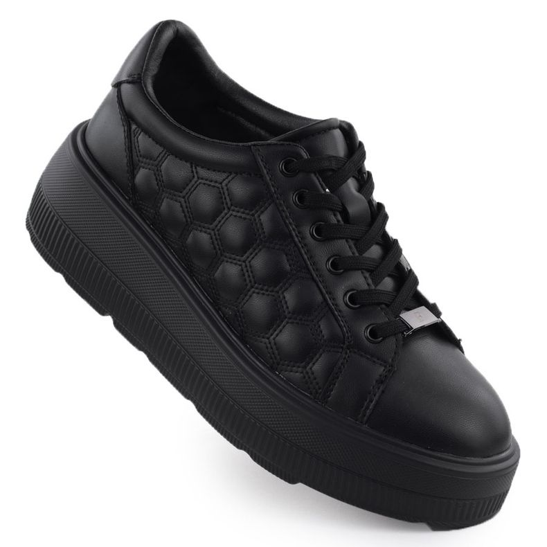 Women's leather shoes quilted sneakers on the Platform Czarne Filippo DP7285 black