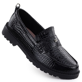 Women's leather shoes varnished loafers Kroko black Filippo Dp7409 Women's leather shoes varnished loafers Kroko black Filippo Dp7409