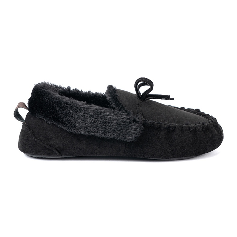 Shelvt Soft, black slippers such as loafers with a bow