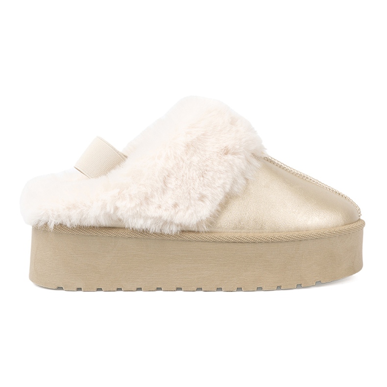 Shelvt Golden shoes and snow boots with white fur