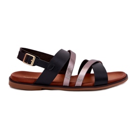 Flat -heeled women's sandals with Sergio Leone SK086H stripes black Flat -heeled women's sandals with Sergio Leone SK086H stripes black