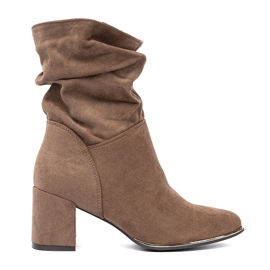 Shelvt Dark beige suede boots on the post