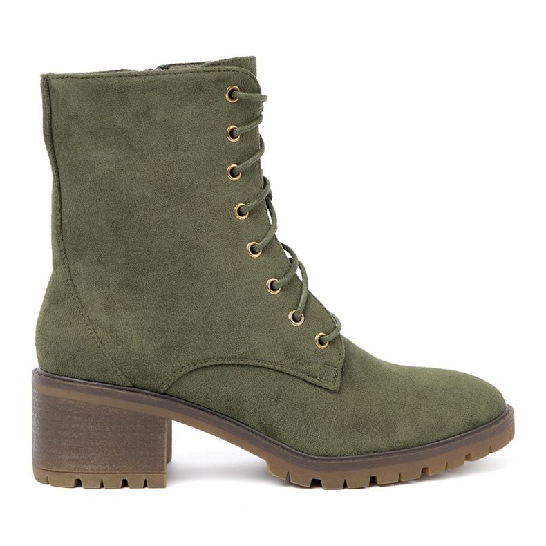 Green lace -up women's boots