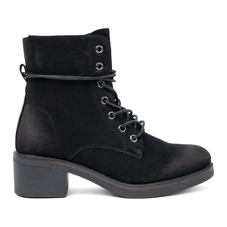 Shelvt Black low -heeled lace -up boots
