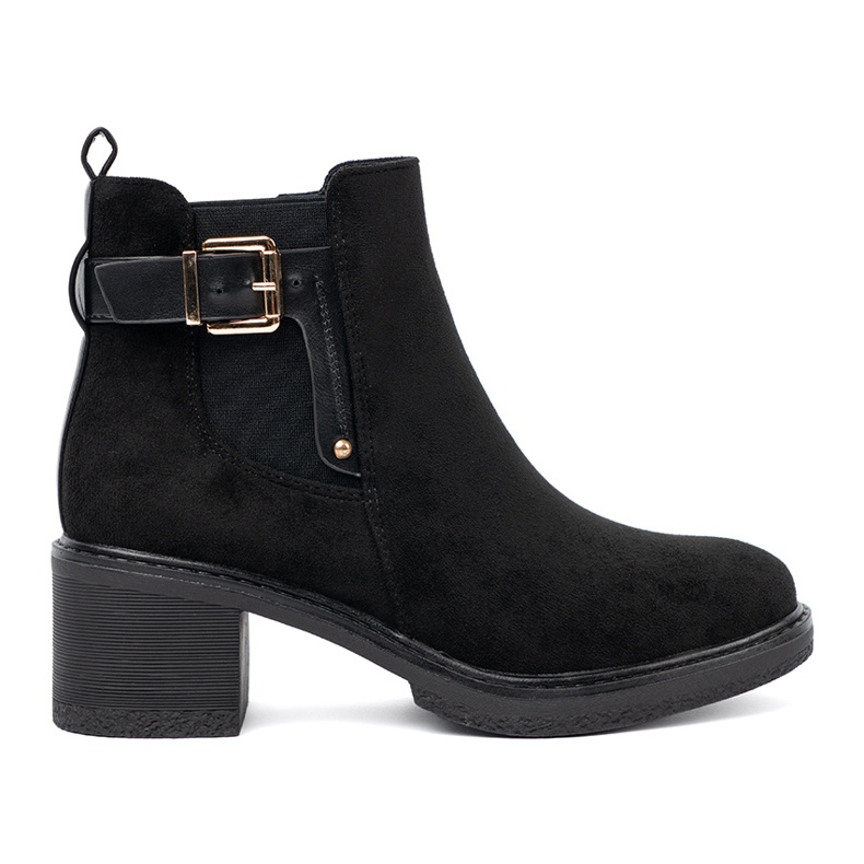 Shelvt Black boots with a stable heel buckle