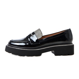 Black varnished loafers decorated with Laures zircons